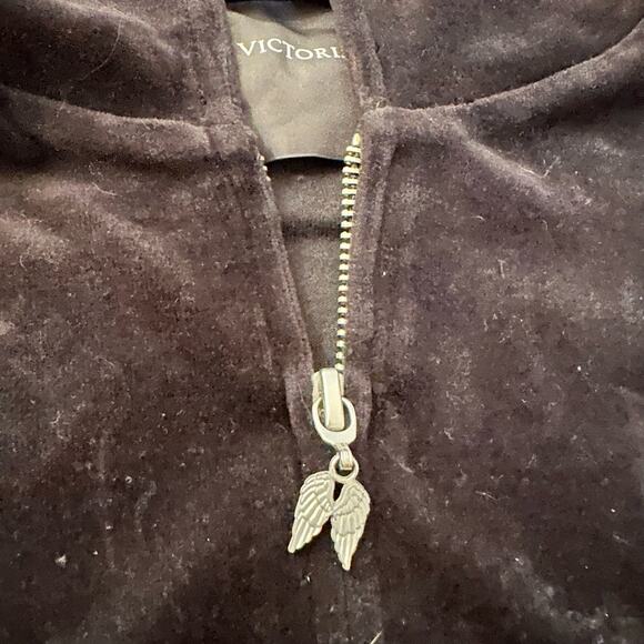Victoria's Secret black velour zip up hoodie size M - Picture 7 of 11